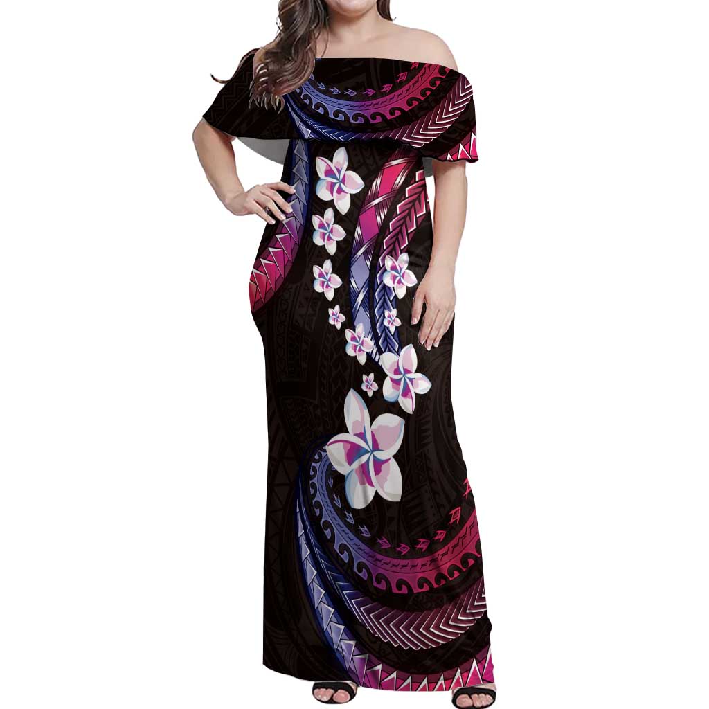 Hawaii Plumeria Off Shoulder Maxi Dress Sweet Gradient Polynesian Pattern LT01 Women Pink - Polynesian Pride