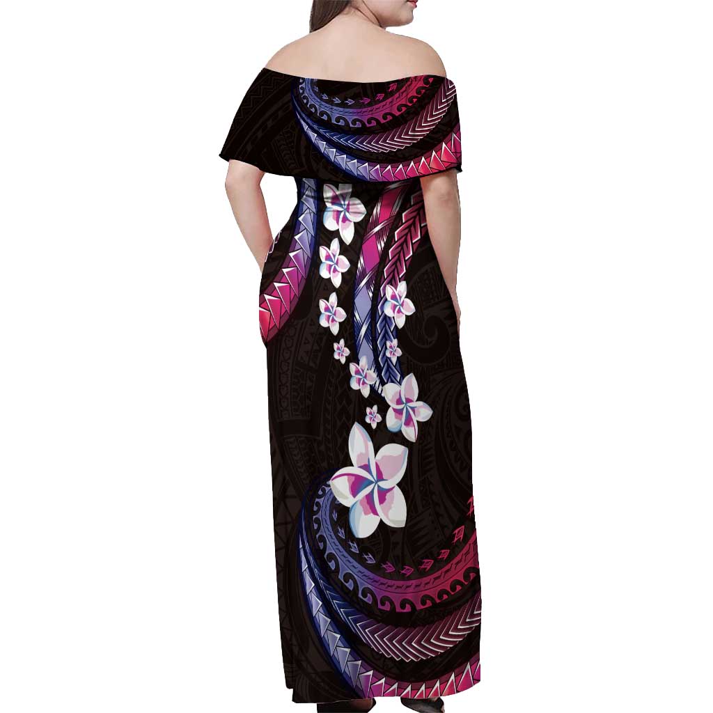 Hawaii Plumeria Off Shoulder Maxi Dress Sweet Gradient Polynesian Pattern LT01 - Polynesian Pride