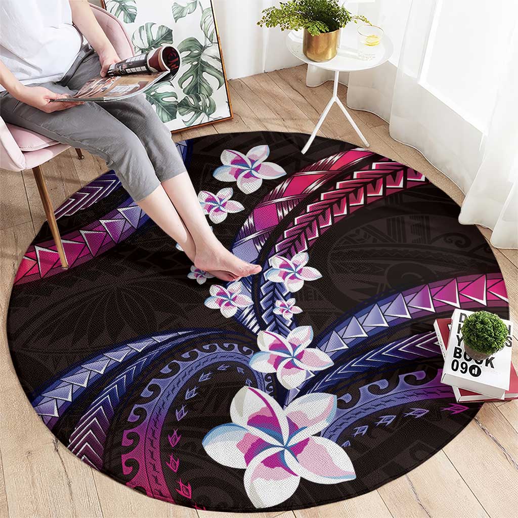 Hawaii Plumeria Round Carpet Sweet Gradient Polynesian Pattern