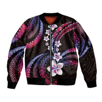 Hawaii Plumeria Sleeve Zip Bomber Jacket Sweet Gradient Polynesian Pattern