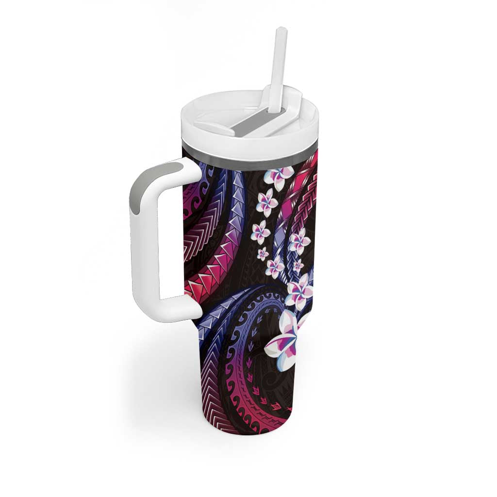 Hawaii Plumeria Tumbler With Handle Sweet Gradient Polynesian Pattern