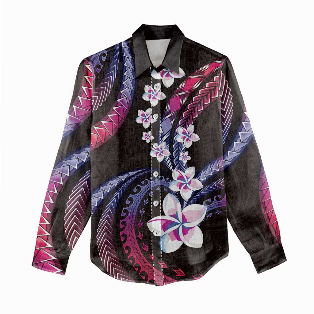 Hawaii Plumeria Women Casual Shirt Sweet Gradient Polynesian Pattern