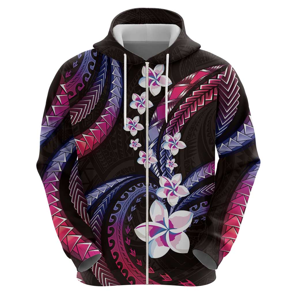 Hawaii Plumeria Zip Hoodie Sweet Gradient Polynesian Pattern