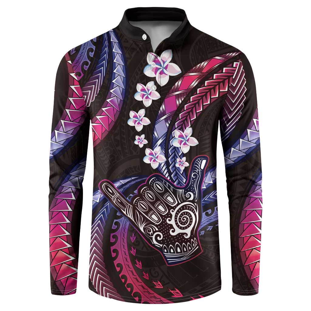 Hawaii Shaka Sign Button Sweatshirt Fantastic Frangipani Sweet Vibes LT01 Pink - Polynesian Pride