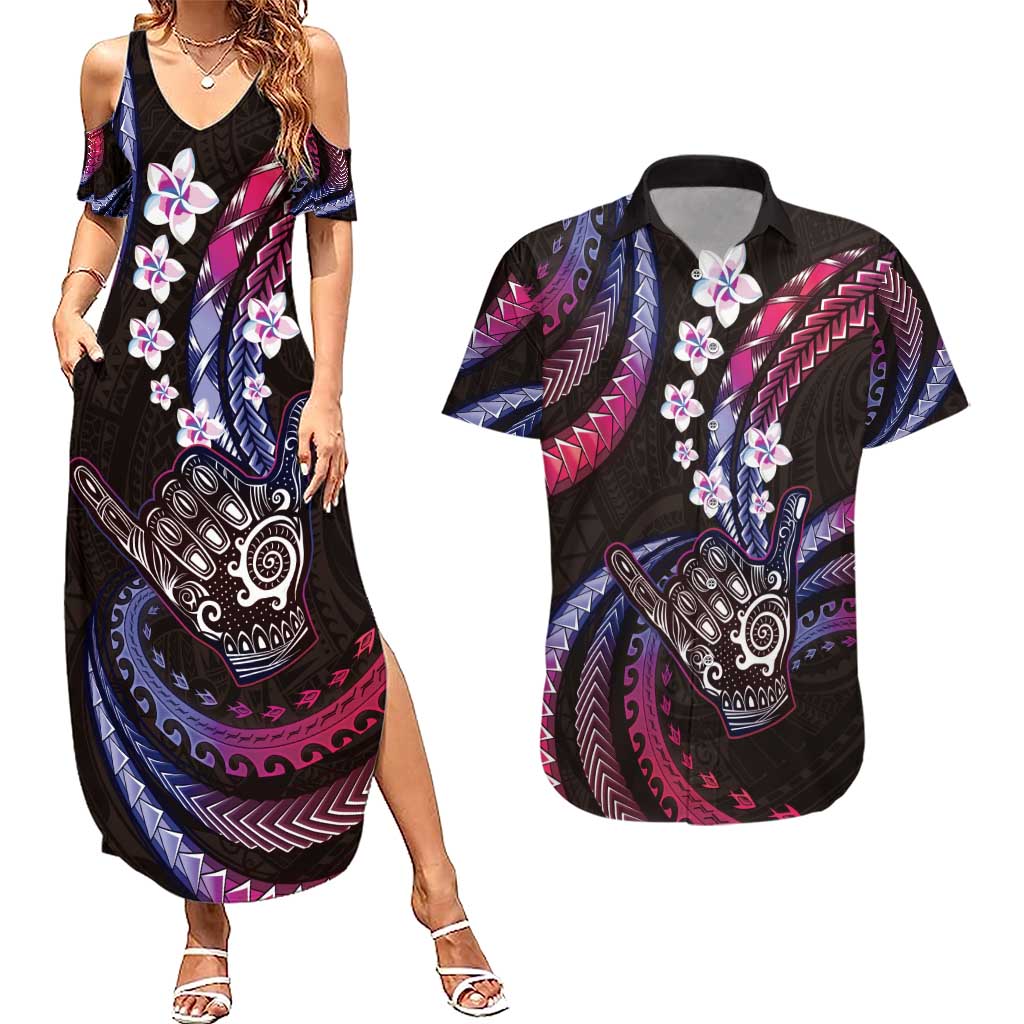Hawaii Shaka Sign Couples Matching Summer Maxi Dress and Hawaiian Shirt Fantastic Frangipani Sweet Vibes LT01 Pink - Polynesian Pride