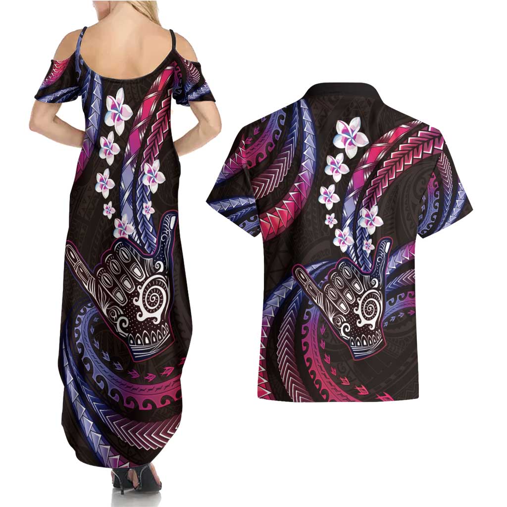 Hawaii Shaka Sign Couples Matching Summer Maxi Dress and Hawaiian Shirt Fantastic Frangipani Sweet Vibes