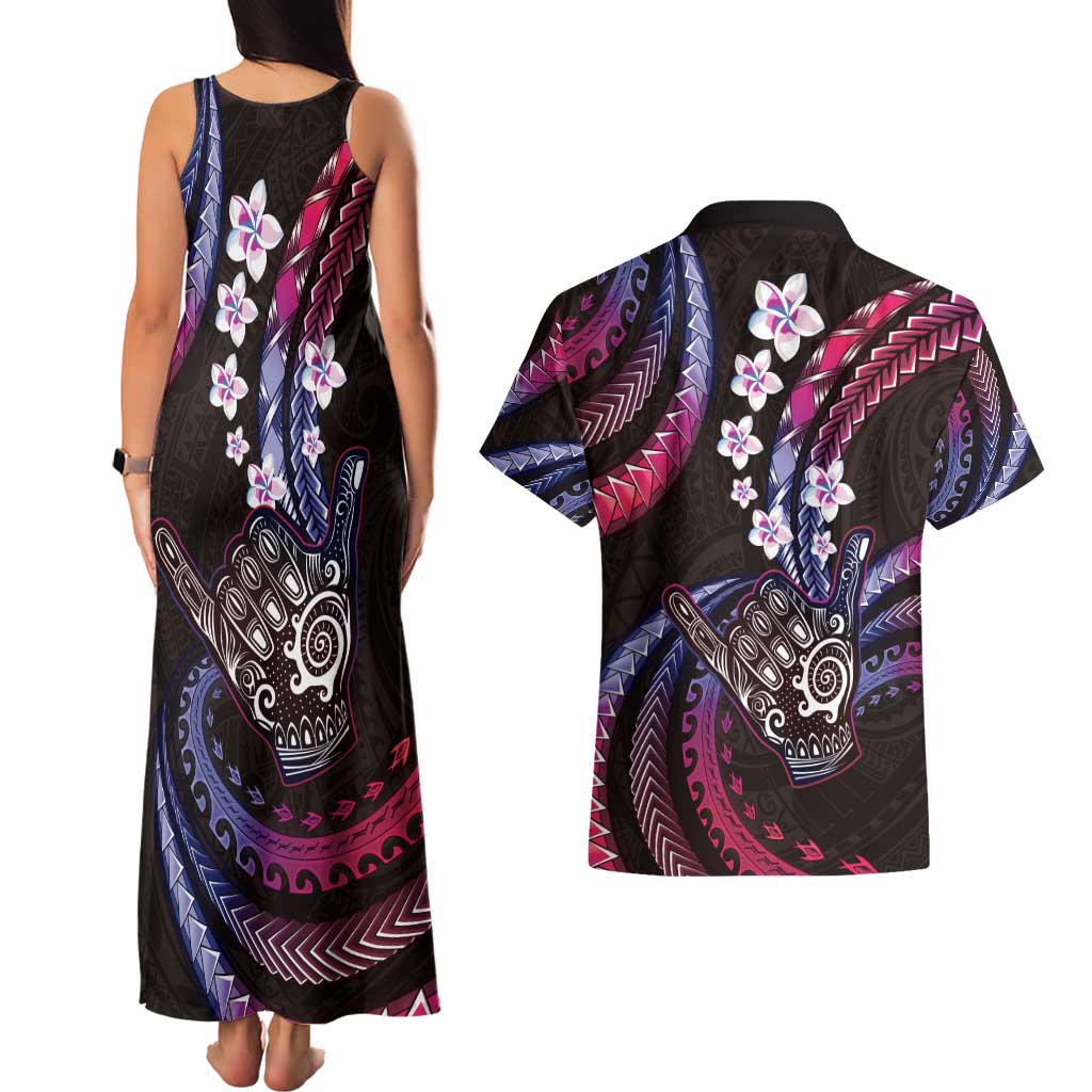 Hawaii Shaka Sign Couples Matching Tank Maxi Dress and Hawaiian Shirt Fantastic Frangipani Sweet Vibes