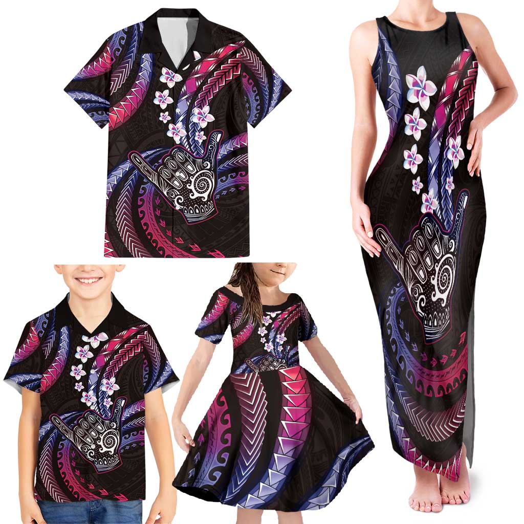 Hawaii Shaka Sign Family Matching Tank Maxi Dress and Hawaiian Shirt Fantastic Frangipani Sweet Vibes