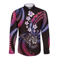 Hawaii Shaka Sign Long Sleeve Button Shirt Fantastic Frangipani Sweet Vibes LT01 Unisex Pink - Polynesian Pride