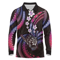 Hawaii Shaka Sign Long Sleeve Polo Shirt Fantastic Frangipani Sweet Vibes