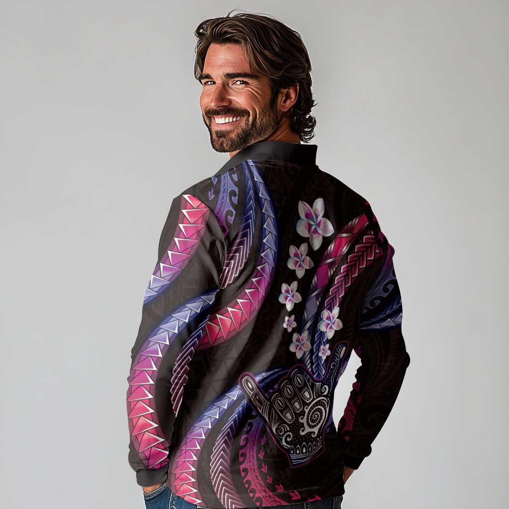 Hawaii Shaka Sign Long Sleeve Polo Shirt Fantastic Frangipani Sweet Vibes