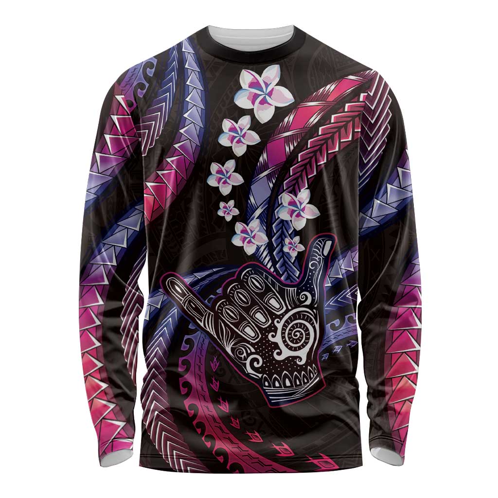 Hawaii Shaka Sign Long Sleeve Shirt Fantastic Frangipani Sweet Vibes LT01 Unisex Pink - Polynesian Pride