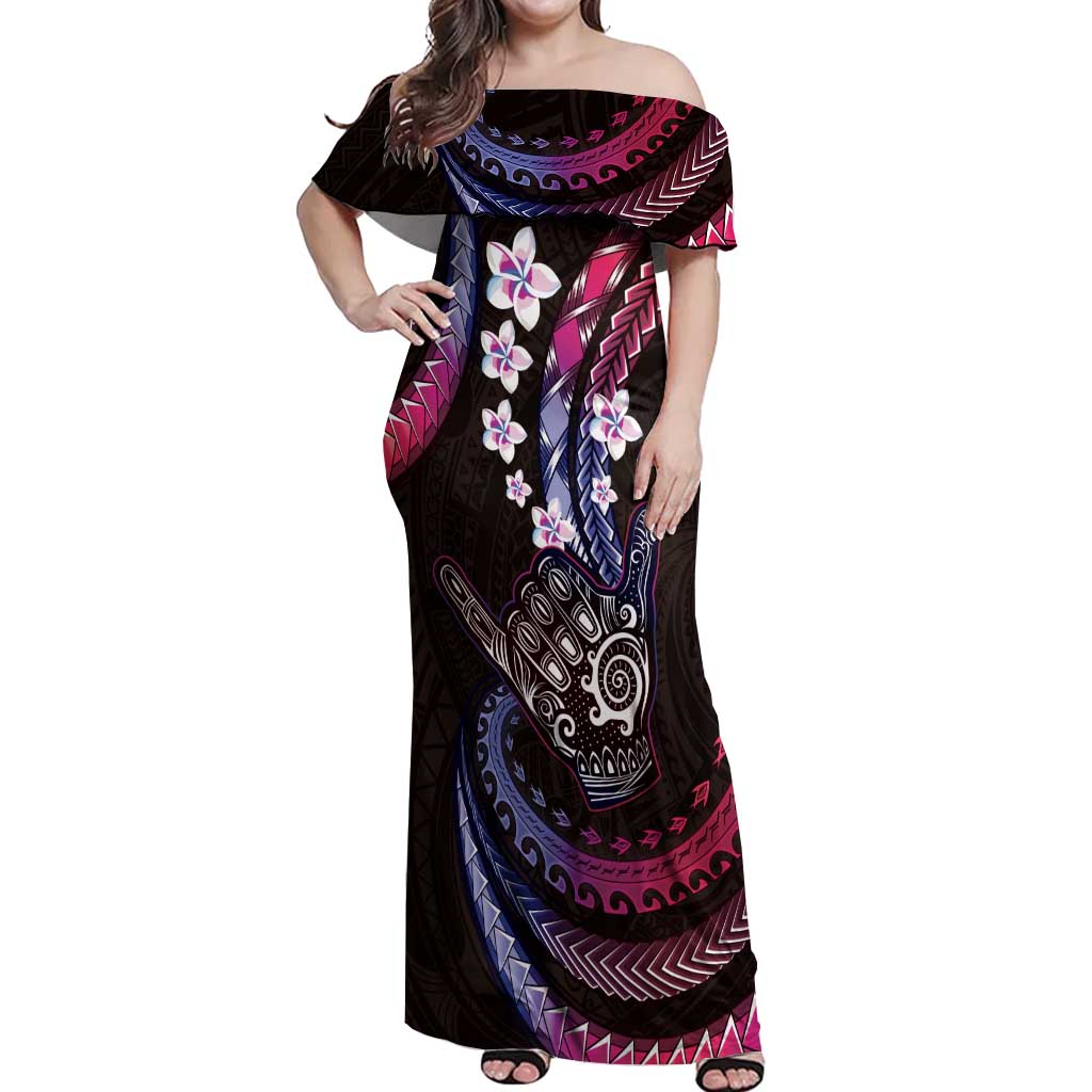 Hawaii Shaka Sign Off Shoulder Maxi Dress Fantastic Frangipani Sweet Vibes LT01 Women Pink - Polynesian Pride