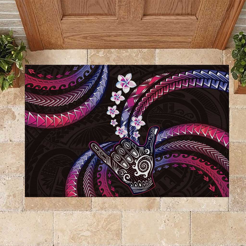 Hawaii Shaka Sign Rubber Doormat Fantastic Frangipani Sweet Vibes LT01 Pink - Polynesian Pride