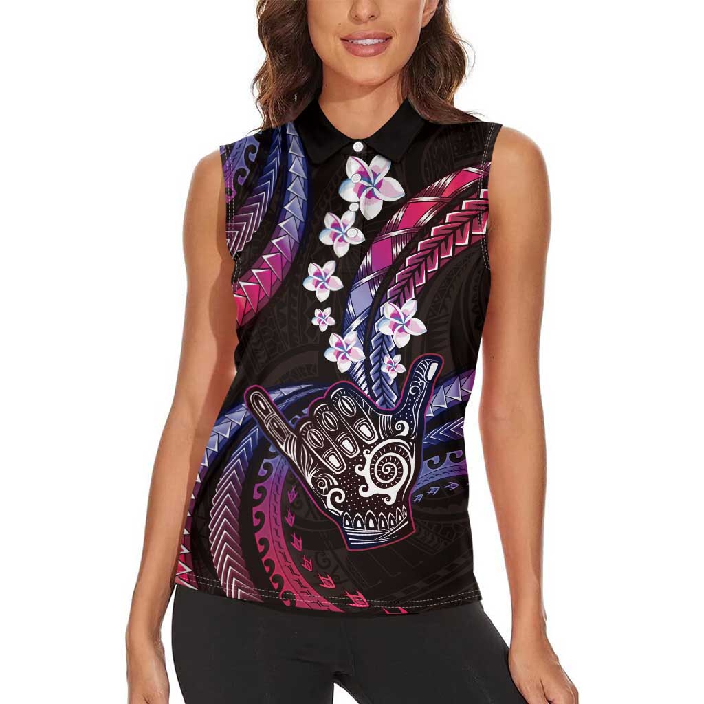 Hawaii Shaka Sign Women Sleeveless Polo Shirt Fantastic Frangipani Sweet Vibes