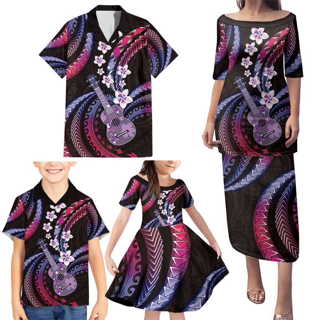Hawaiian Ukulele Family Matching Puletasi and Hawaiian Shirt Sweet Dream Fantastic Plumeria