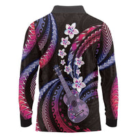 Hawaiian Ukulele Long Sleeve Polo Shirt Sweet Dream Fantastic Plumeria