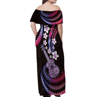 Hawaiian Ukulele Off Shoulder Maxi Dress Sweet Dream Fantastic Plumeria