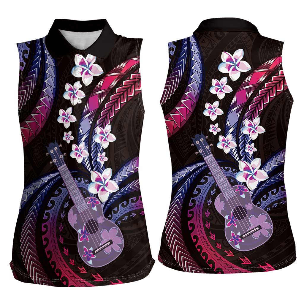 Hawaiian Ukulele Women Sleeveless Polo Shirt Sweet Dream Fantastic Plumeria