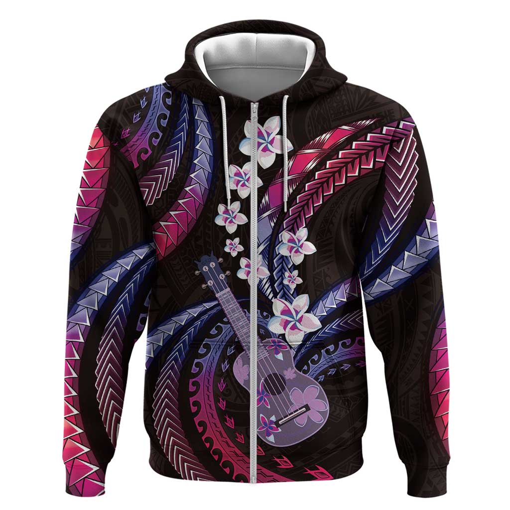 Hawaiian Ukulele Zip Hoodie Sweet Dream Fantastic Plumeria