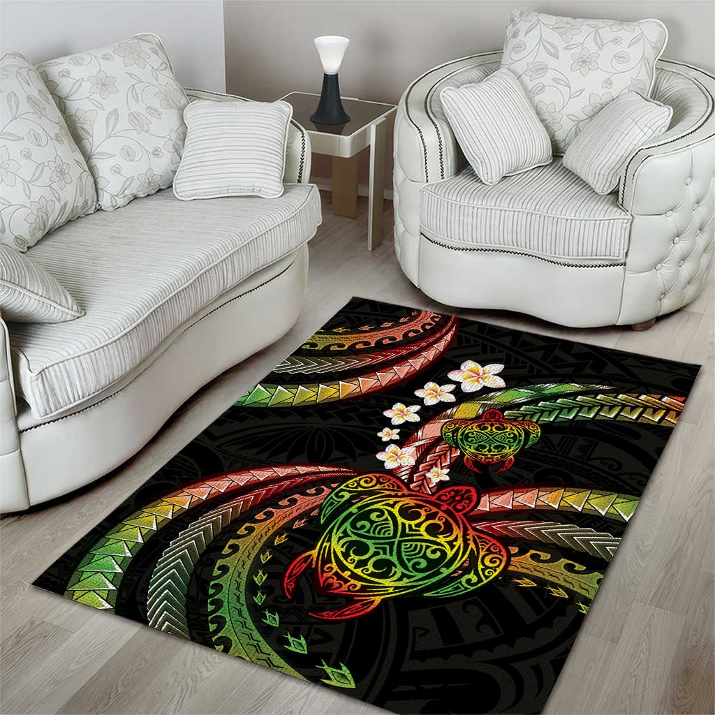 Hawaii Turtles Plumeria Area Rug Reggae Polynesian Pattern