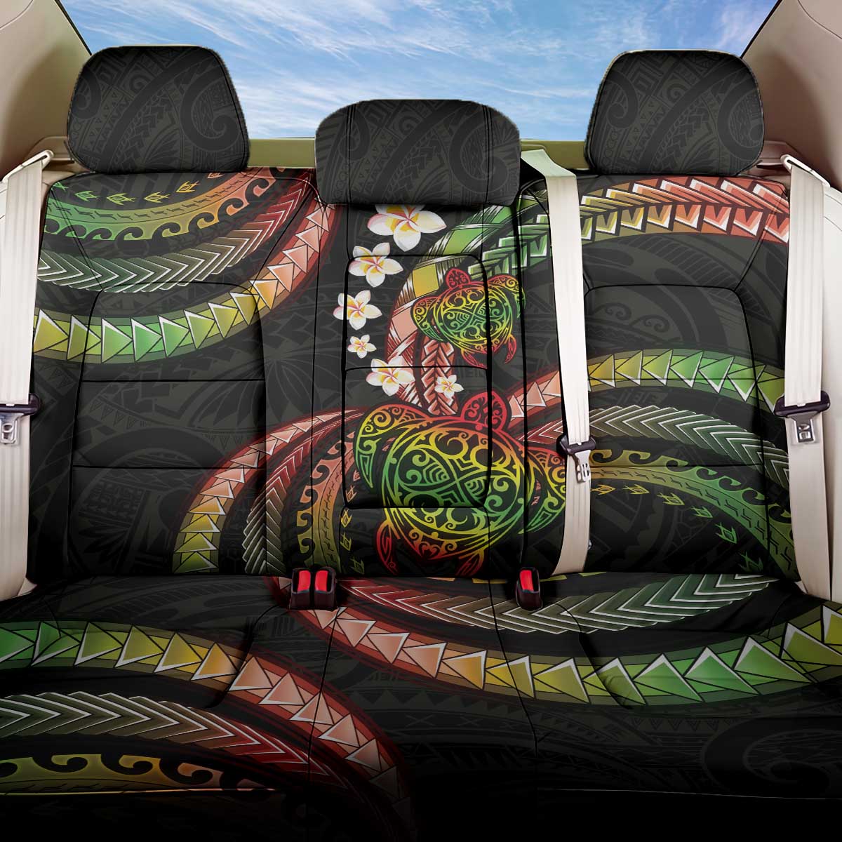Hawaii Turtles Plumeria Back Car Seat Cover Reggae Polynesian Pattern