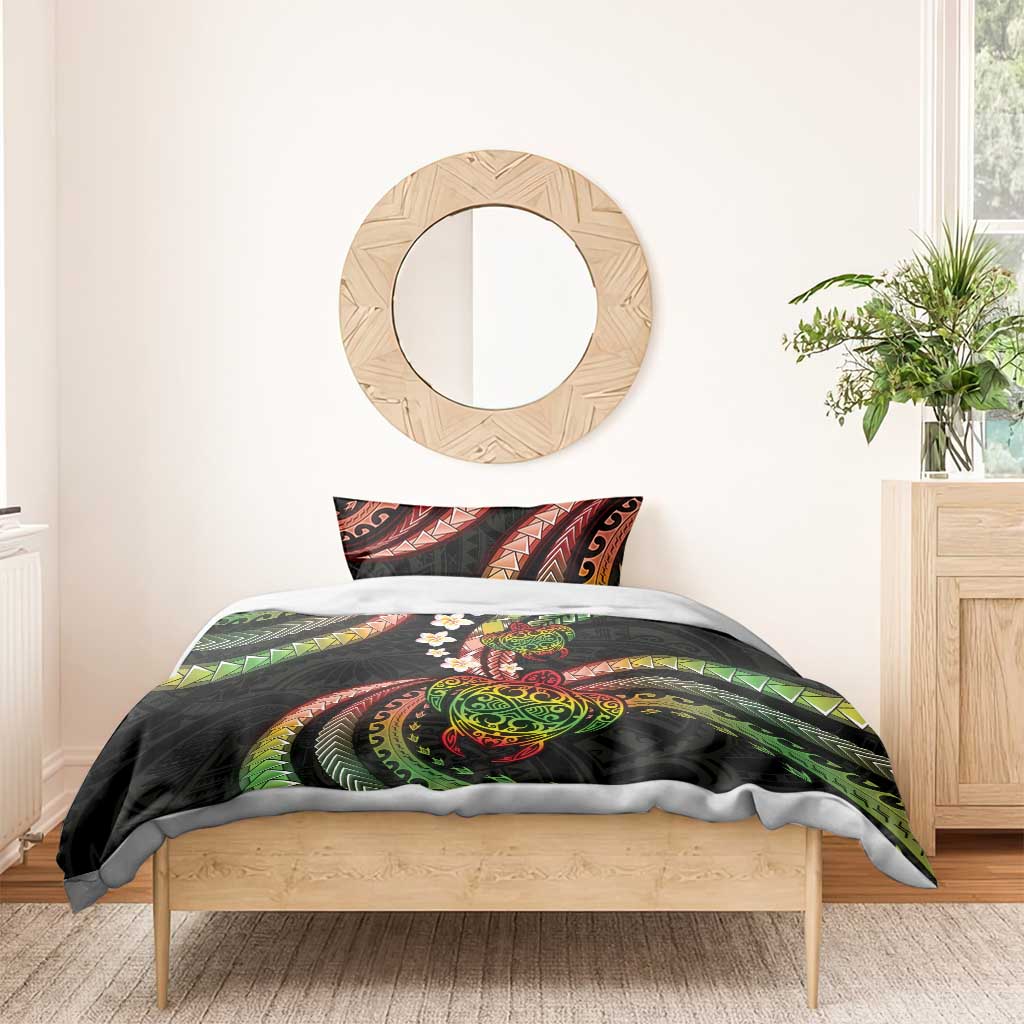 Hawaii Turtles Plumeria Bedding Set Reggae Polynesian Pattern