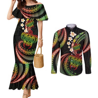 Hawaii Turtles Plumeria Couples Matching Mermaid Dress and Long Sleeve Button Shirt Reggae Polynesian Pattern LT01 Reggae - Polynesian Pride