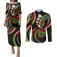 Hawaii Turtles Plumeria Couples Matching Puletasi and Long Sleeve Button Shirt Reggae Polynesian Pattern LT01 Reggae - Polynesian Pride