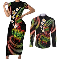 Hawaii Turtles Plumeria Couples Matching Short Sleeve Bodycon Dress and Long Sleeve Button Shirt Reggae Polynesian Pattern LT01 Reggae - Polynesian Pride