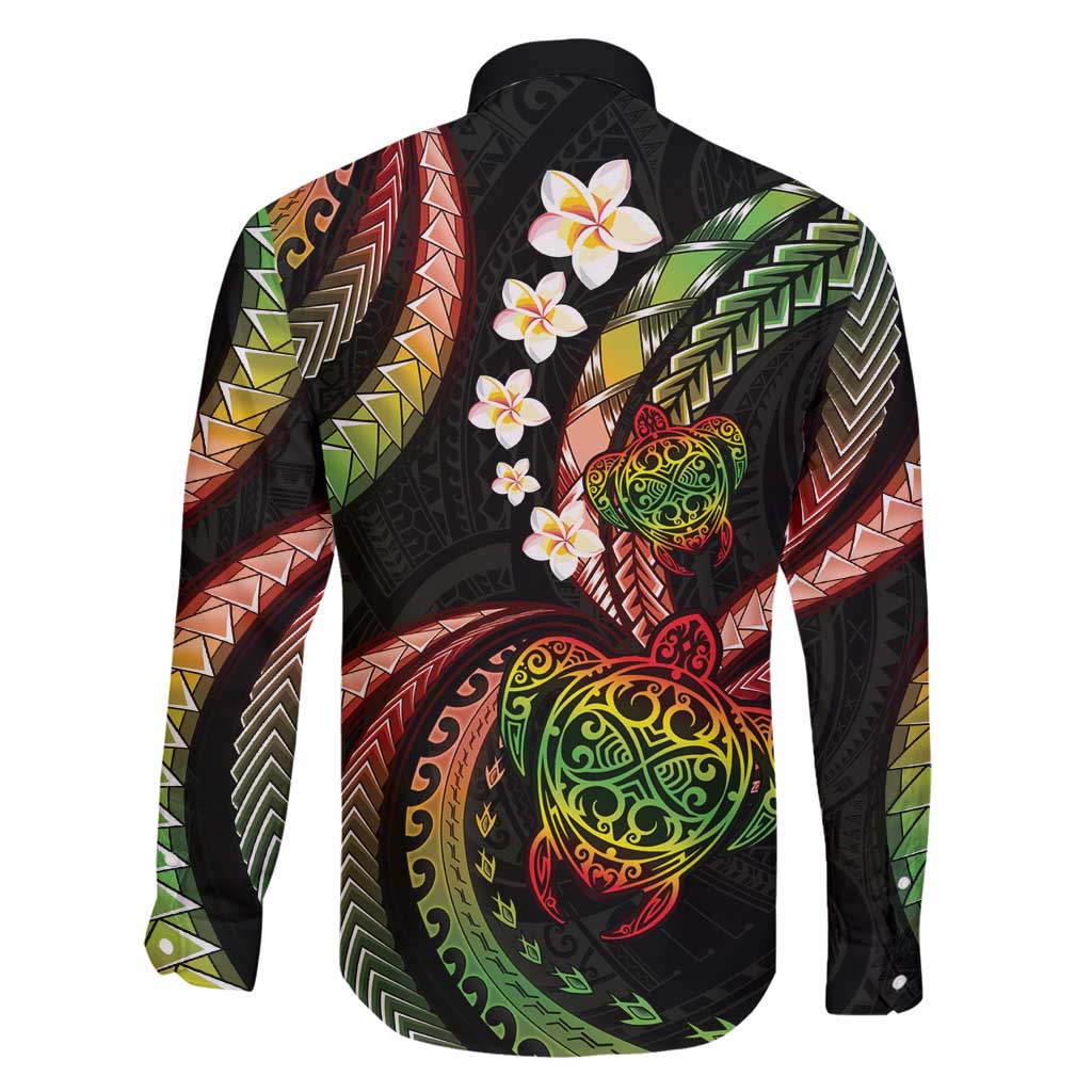 Hawaii Turtles Plumeria Family Matching Long Sleeve Bodycon Dress and Hawaiian Shirt Reggae Polynesian Pattern