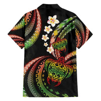 Hawaii Turtles Plumeria Family Matching Off The Shoulder Long Sleeve Dress and Hawaiian Shirt Reggae Polynesian Pattern