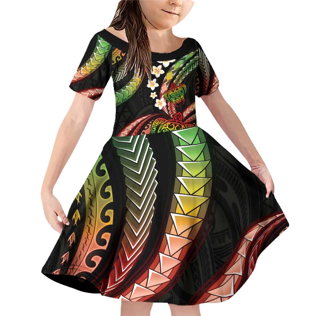 Hawaii Turtles Plumeria Family Matching Off Shoulder Short Dress and Hawaiian Shirt Reggae Polynesian Pattern