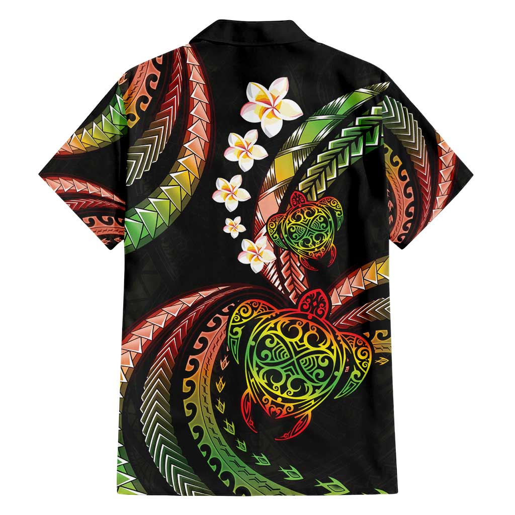 Hawaii Turtles Plumeria Family Matching Off Shoulder Short Dress and Hawaiian Shirt Reggae Polynesian Pattern