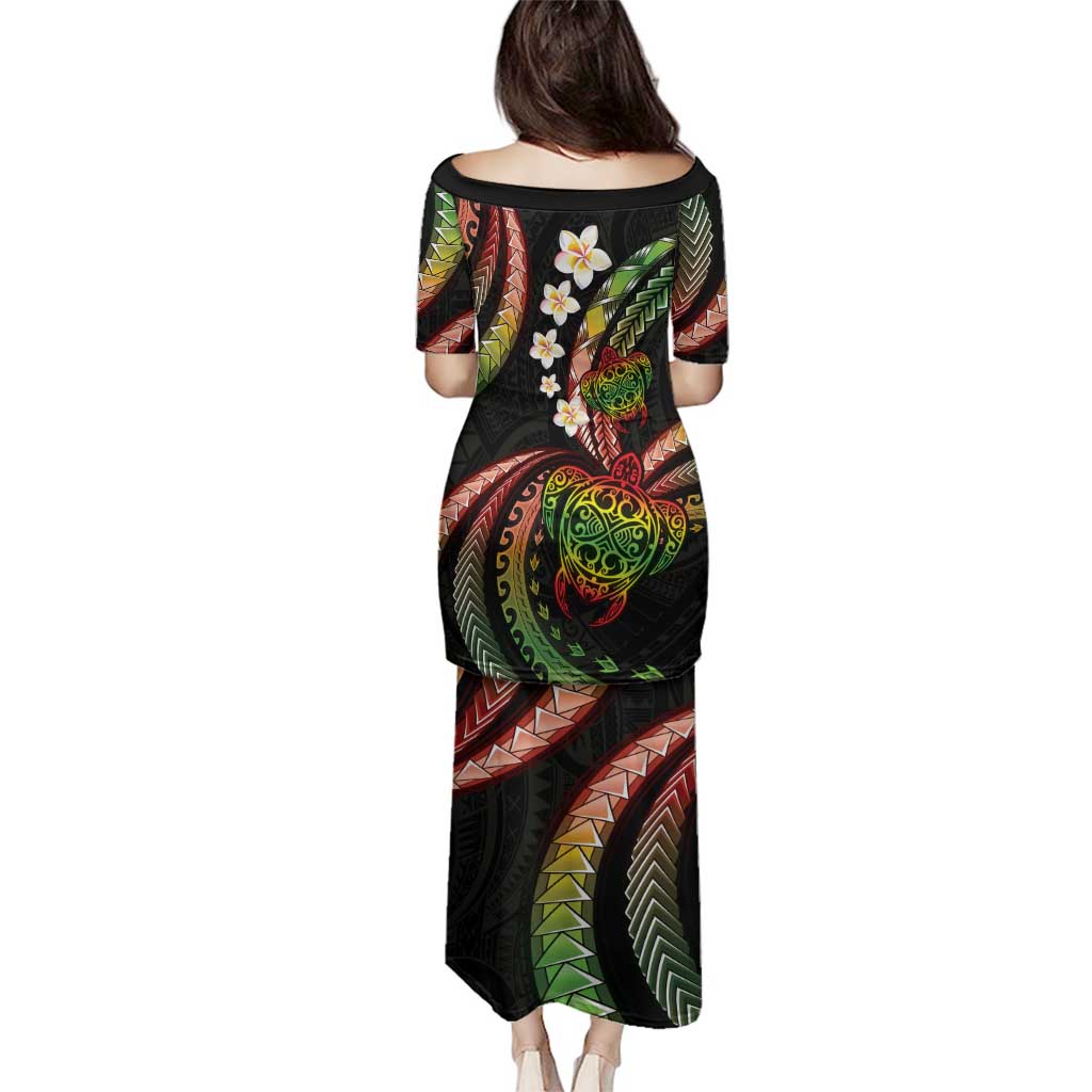 Hawaii Turtles Plumeria Family Matching Puletasi and Hawaiian Shirt Reggae Polynesian Pattern