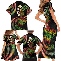 Hawaii Turtles Plumeria Family Matching Short Sleeve Bodycon Dress and Hawaiian Shirt Reggae Polynesian Pattern