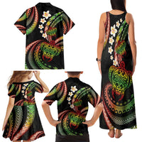 Hawaii Turtles Plumeria Family Matching Tank Maxi Dress and Hawaiian Shirt Reggae Polynesian Pattern