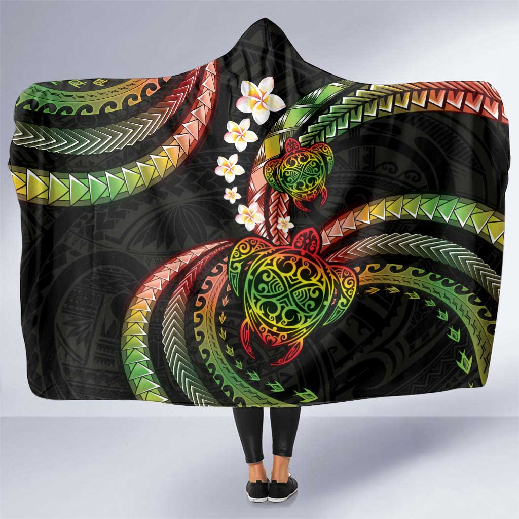 Hawaii Turtles Plumeria Hooded Blanket Reggae Polynesian Pattern LT01 One Size Reggae - Polynesian Pride