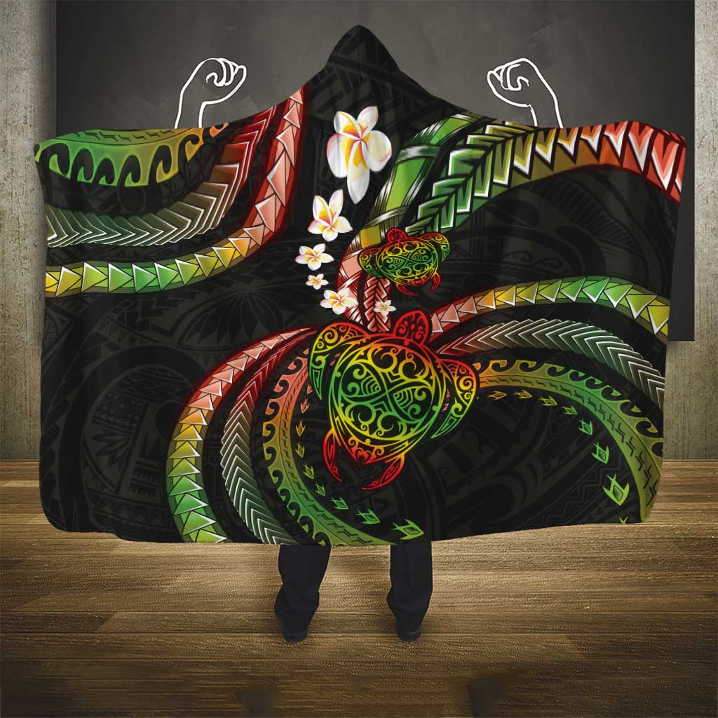 Hawaii Turtles Plumeria Hooded Blanket Reggae Polynesian Pattern LT01 - Polynesian Pride