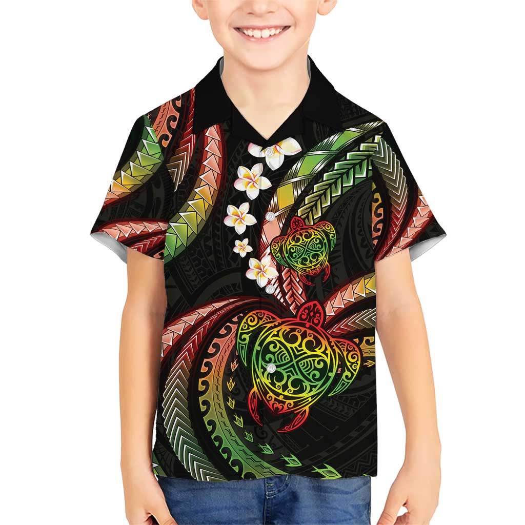 Hawaii Turtles Plumeria Kid Hawaiian Shirt Reggae Polynesian Pattern LT01 Kid Reggae - Polynesian Pride