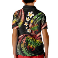 Hawaii Turtles Plumeria Kid Polo Shirt Reggae Polynesian Pattern