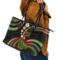 Hawaii Turtles Plumeria Leather Tote Bag Reggae Polynesian Pattern