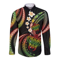Hawaii Turtles Plumeria Long Sleeve Button Shirt Reggae Polynesian Pattern LT01 Unisex Reggae - Polynesian Pride