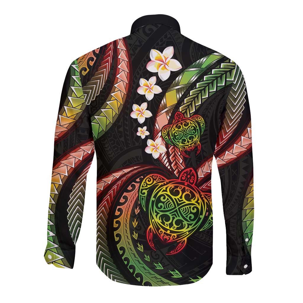 Hawaii Turtles Plumeria Long Sleeve Button Shirt Reggae Polynesian Pattern LT01 - Polynesian Pride