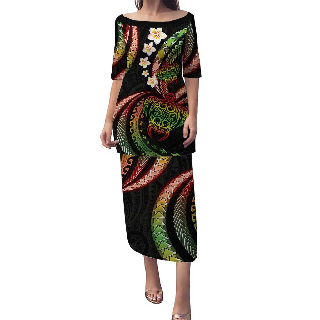 Hawaii Turtles Plumeria Puletasi Reggae Polynesian Pattern