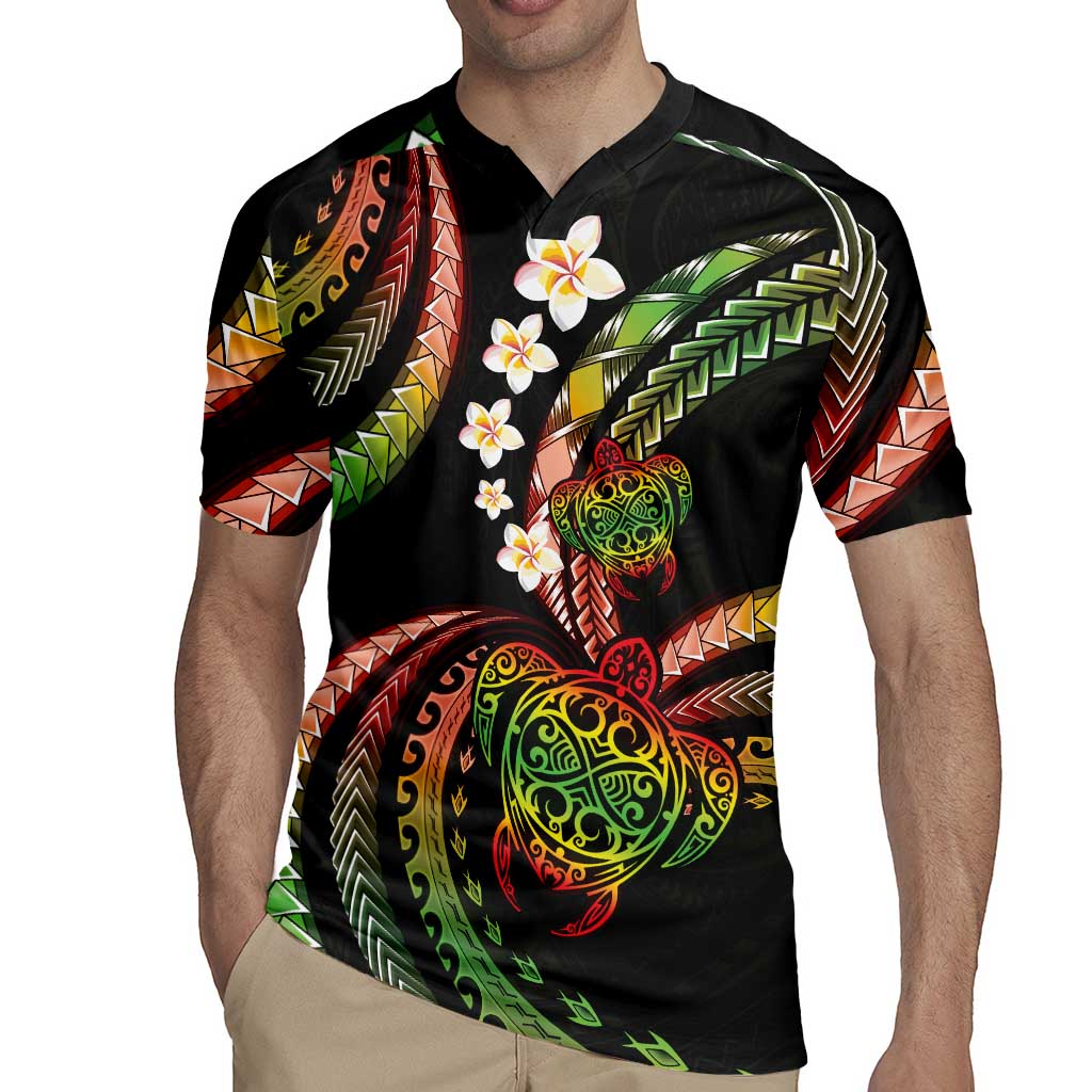 Hawaii Turtles Plumeria Rugby Jersey Reggae Polynesian Pattern