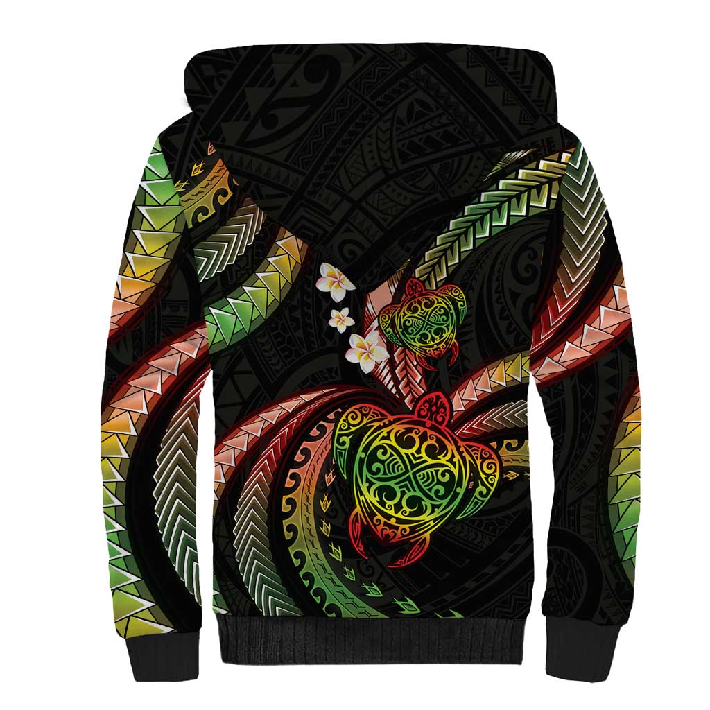 Hawaii Turtles Plumeria Sherpa Hoodie Reggae Polynesian Pattern LT01 - Polynesian Pride