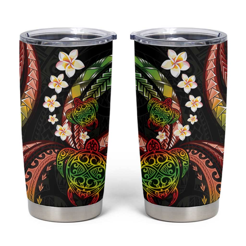 Hawaii Turtles Plumeria Tumbler Cup Reggae Polynesian Pattern