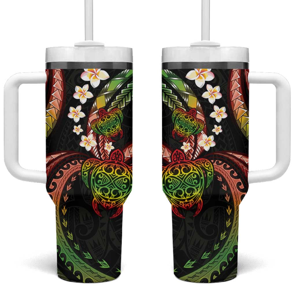 Hawaii Turtles Plumeria Tumbler With Handle Reggae Polynesian Pattern