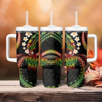 Hawaii Turtles Plumeria Tumbler With Handle Reggae Polynesian Pattern